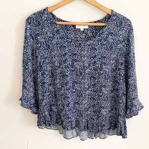 Cynthia Rowley blue floral bell sleeve top size XL